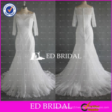 ED Bridal Elegant Bateau Neck Half Sleeve Mermaid Lace White Button Back Wedding Dresses Made In China